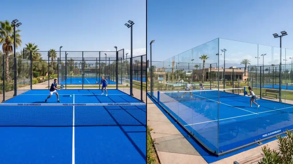 padel classique vs panoramique comparaison visuelle terrain Maroc 2026