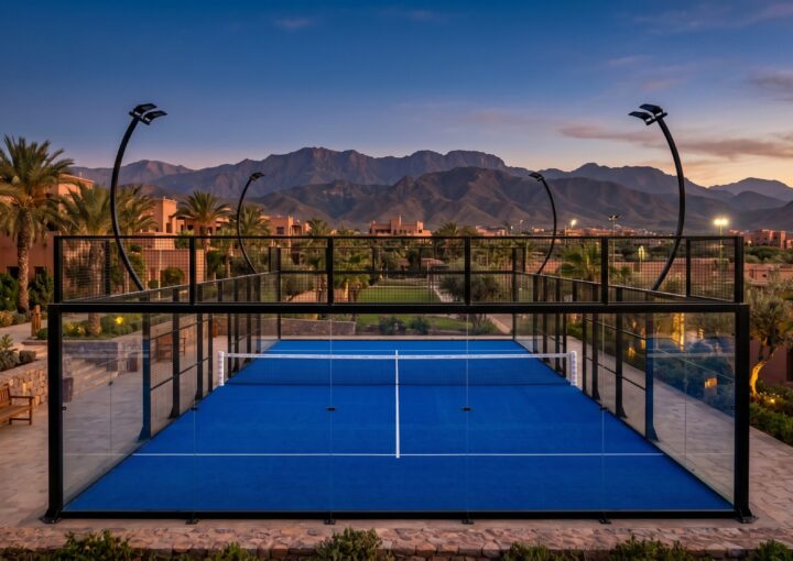 prix terrain padel Maroc 2026 - Terrain panoramique Greenset premium au Maroc par Quintessia