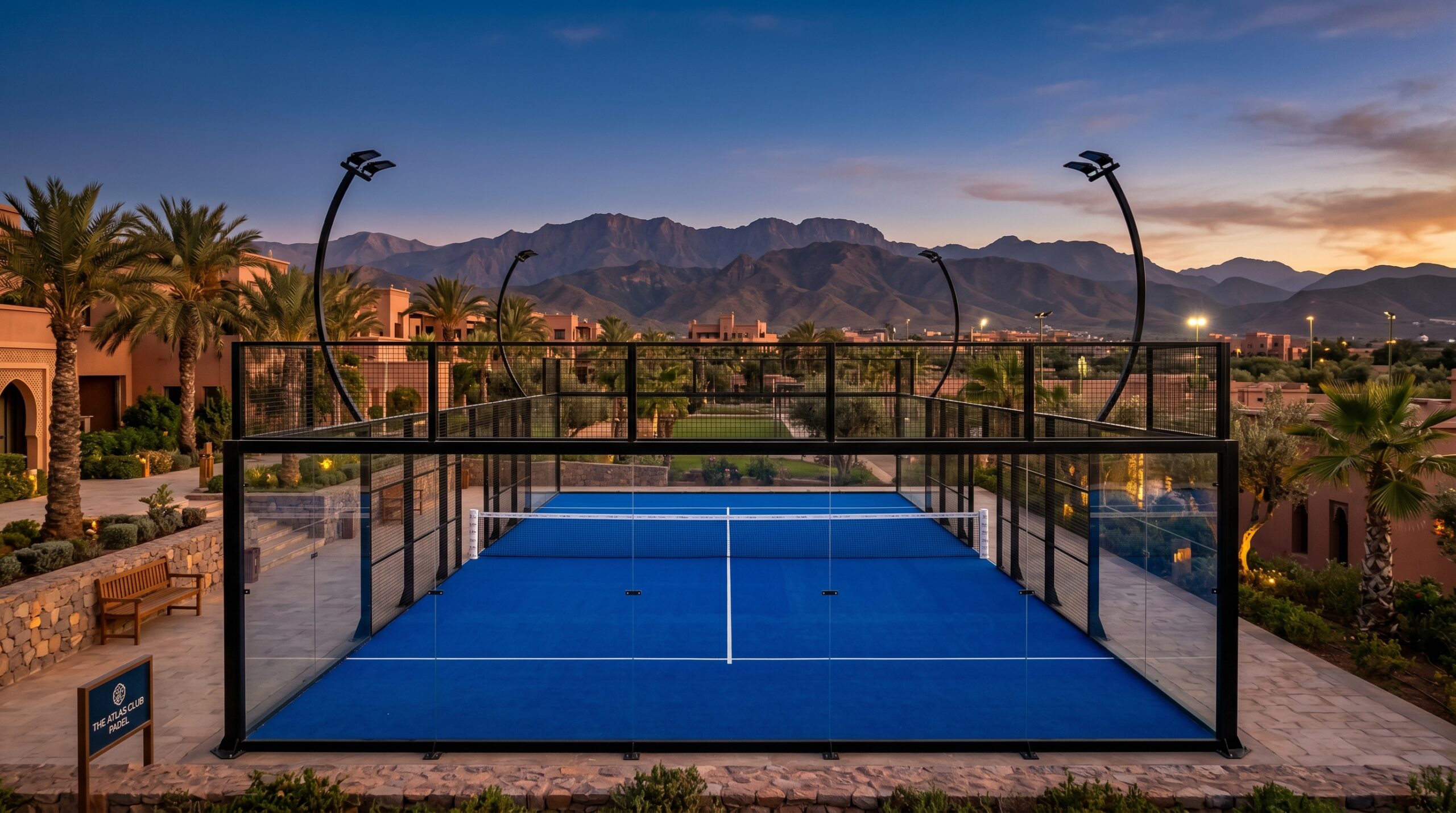 prix terrain padel Maroc 2026 - Terrain panoramique Greenset premium au Maroc par Quintessia