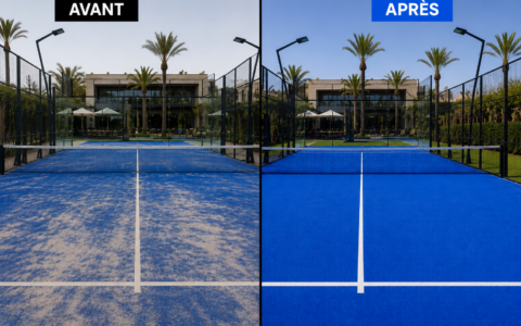 rénovation terrain de padel avec gazon usé