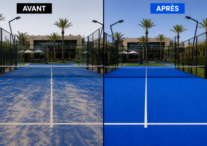 rénovation terrain de padel avec gazon usé