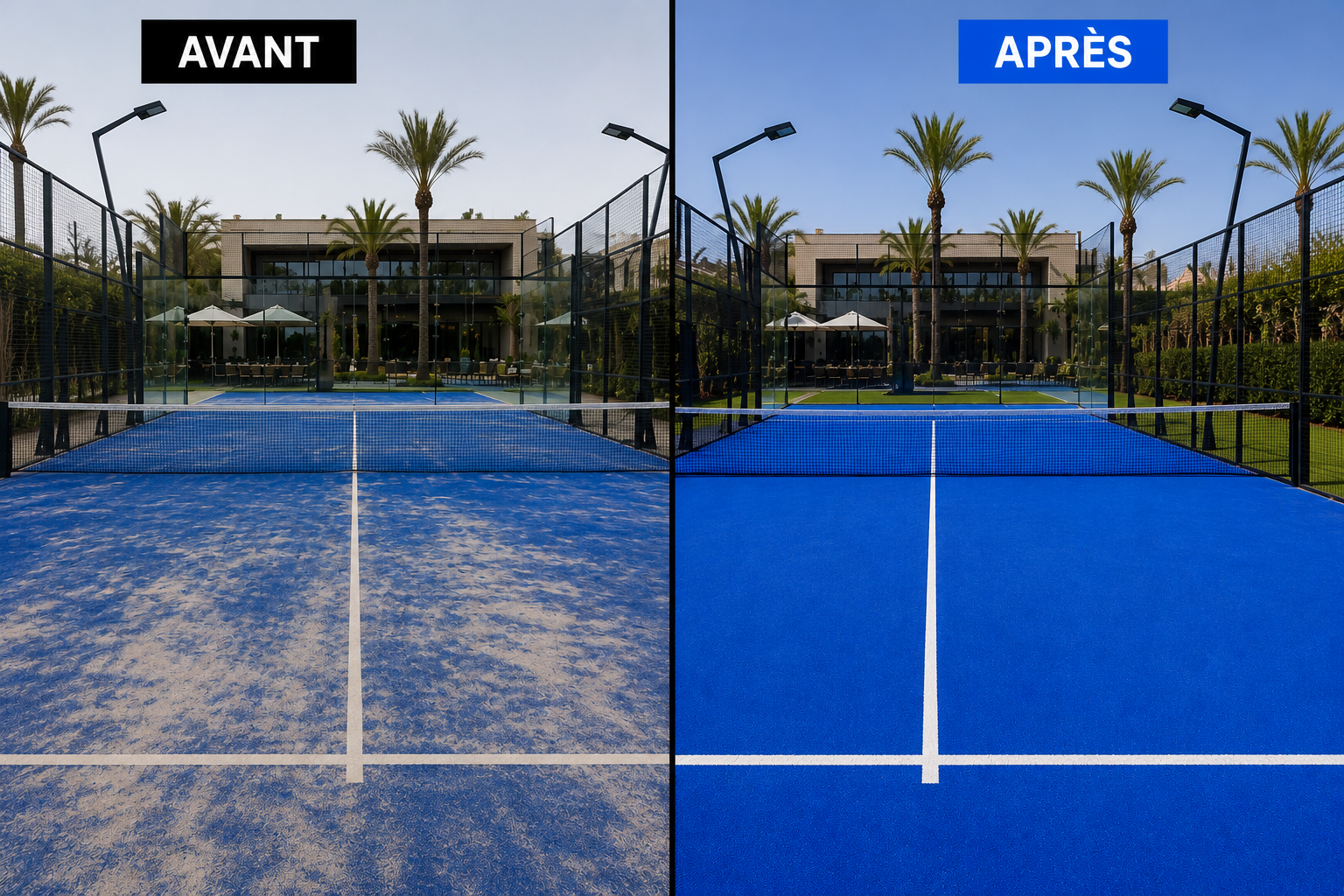 rénovation terrain de padel avec gazon usé