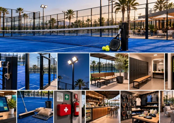 Équipement pour un club de padel au Maroc : filet, éclairage et mobilier