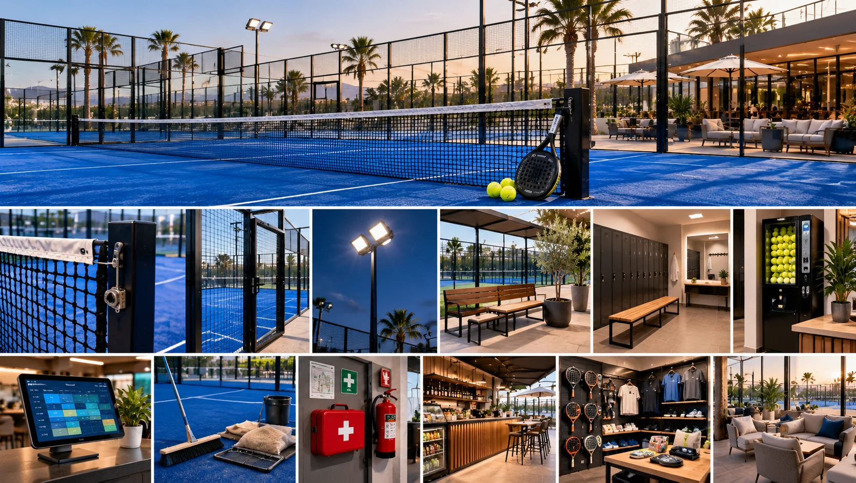 Équipement pour un club de padel au Maroc : filet, éclairage et mobilier