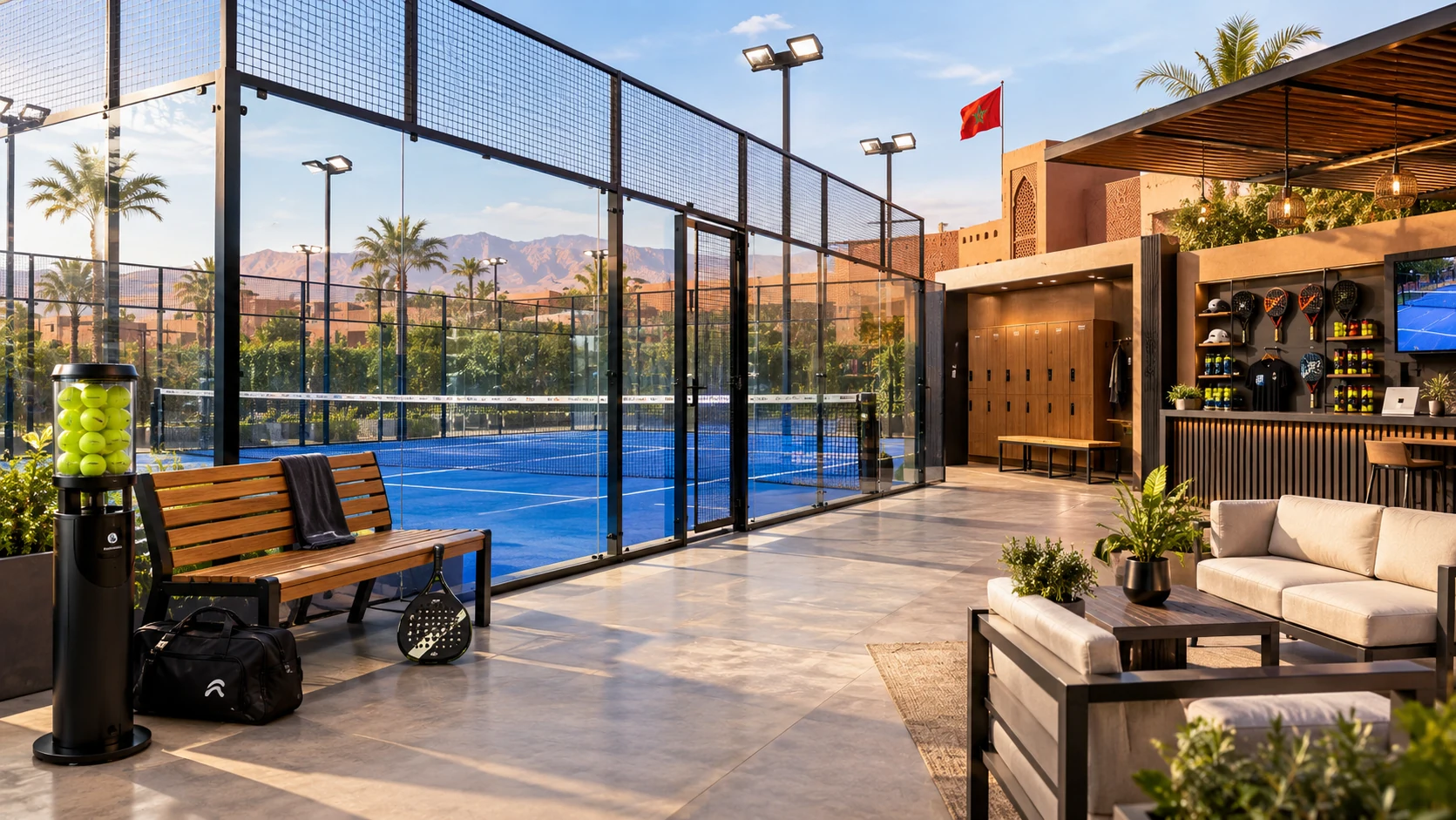 Équipement pour un club de padel au Maroc : mobilier, bancs et casiers